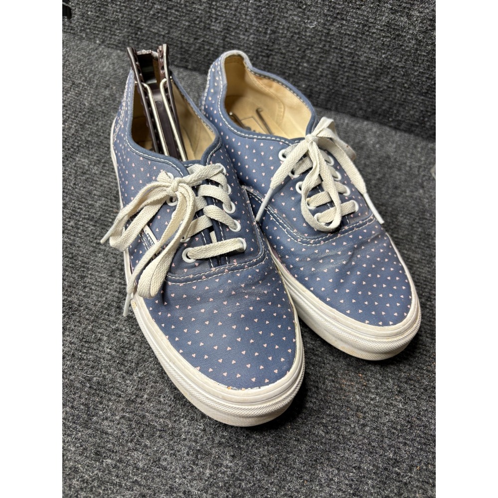 Vans Authentic Lo Pro Blue Pink‎ Heart Print Canvas Sneakers Womens 9.5 TBAR
